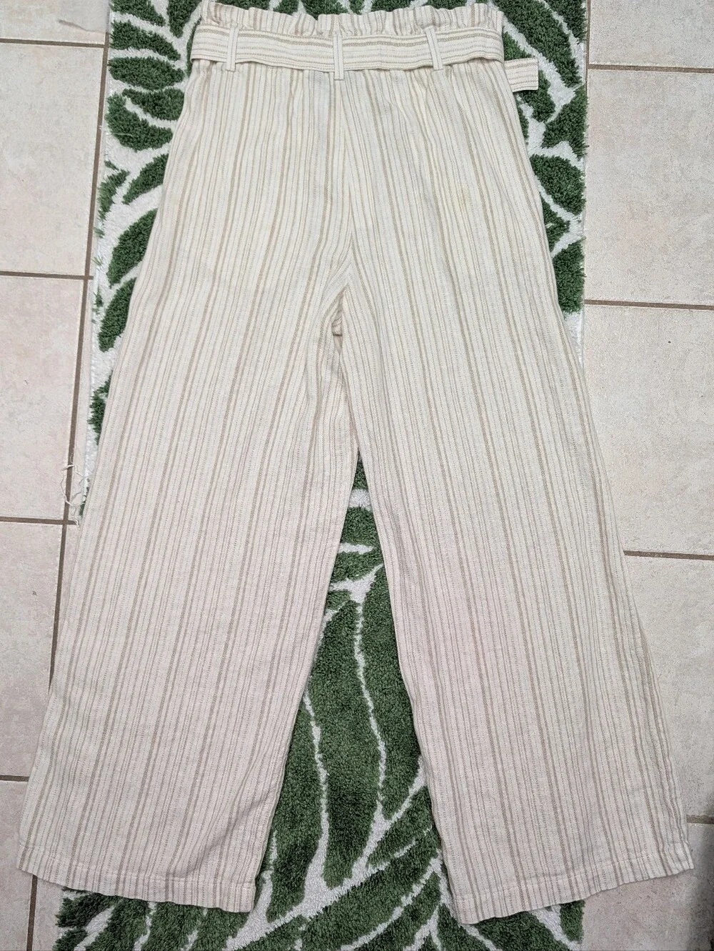 Banana Republic Cream & Tan Stripe Linen Blend Belted High Rise Pants, Size 4